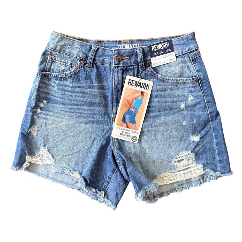 Rewash The Wedge Super Hi-Rise Distressed Denim Shorts | NWT